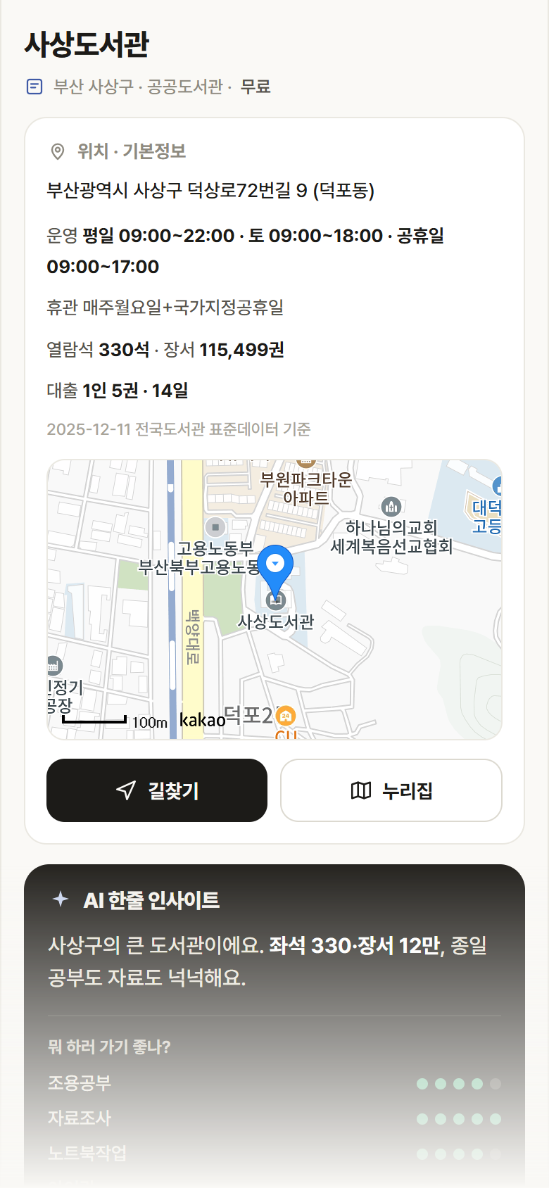 부산 사상구 사상도서관 도서관 안내