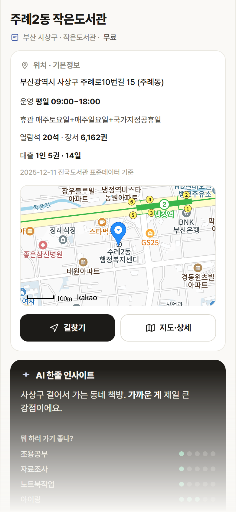 부산 사상구 주례2동 작은도서관 도서관 안내