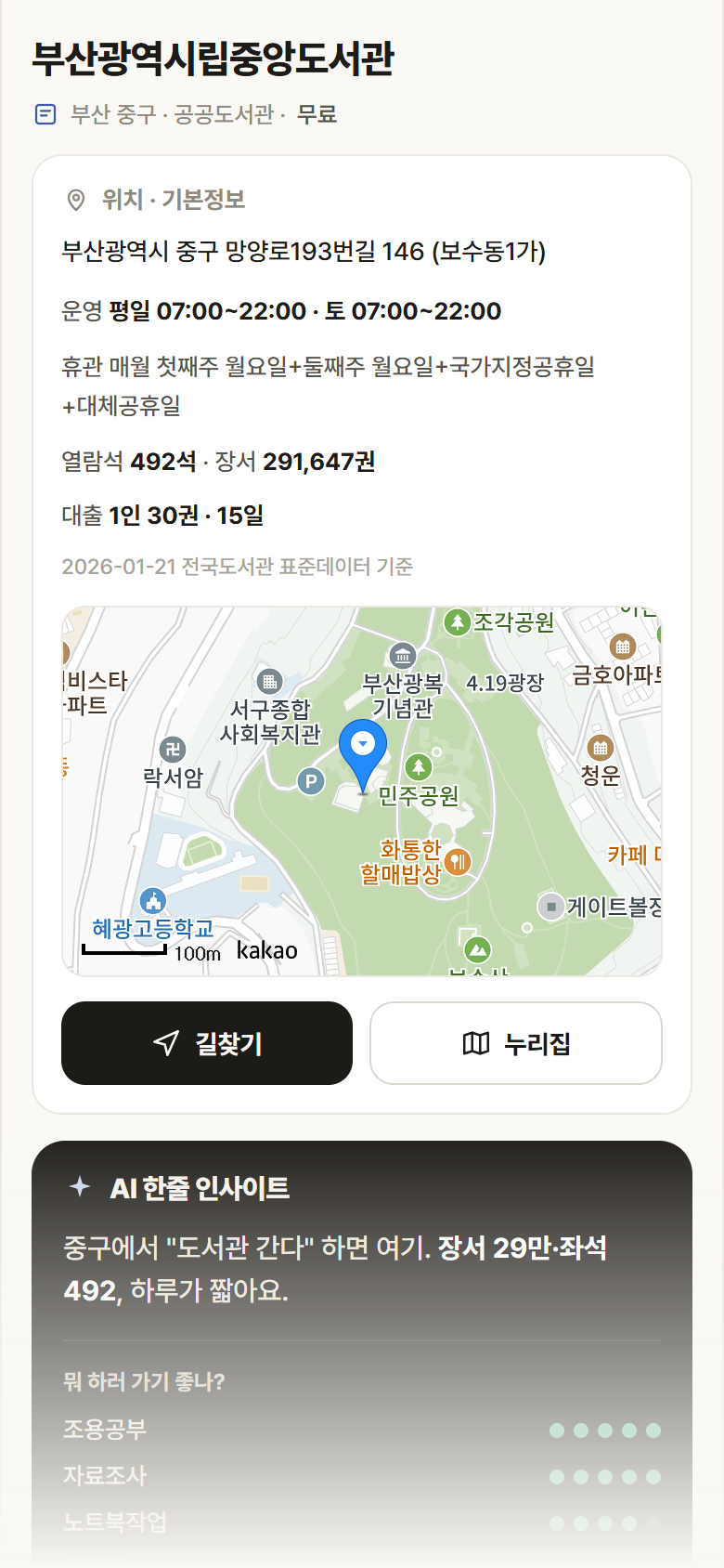 부산 중구 부산광역시립중앙도서관 도서관 안내