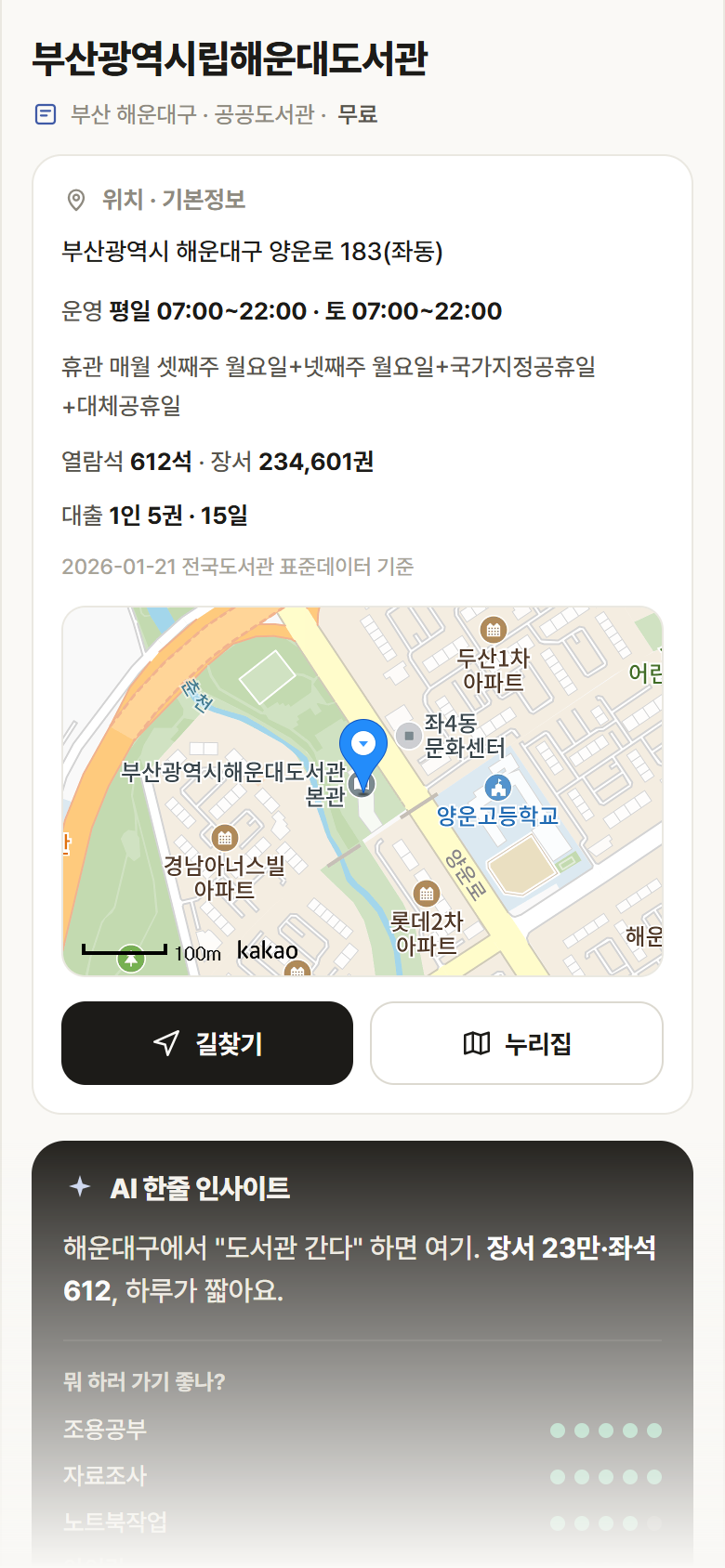 부산 해운대구 부산광역시립해운대도서관 도서관 안내