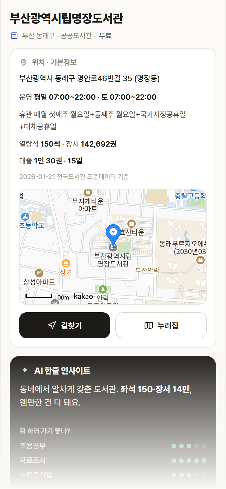 부산 동래구 부산광역시립명장도서관 도서관 안내