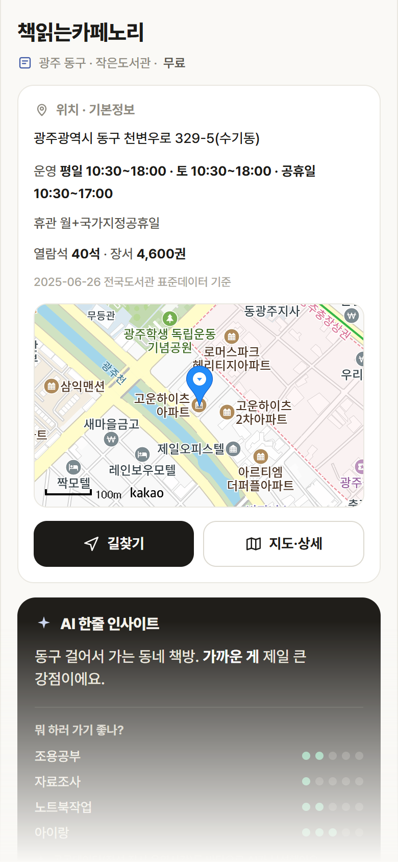 광주 동구 책읽는카페노리 도서관 안내