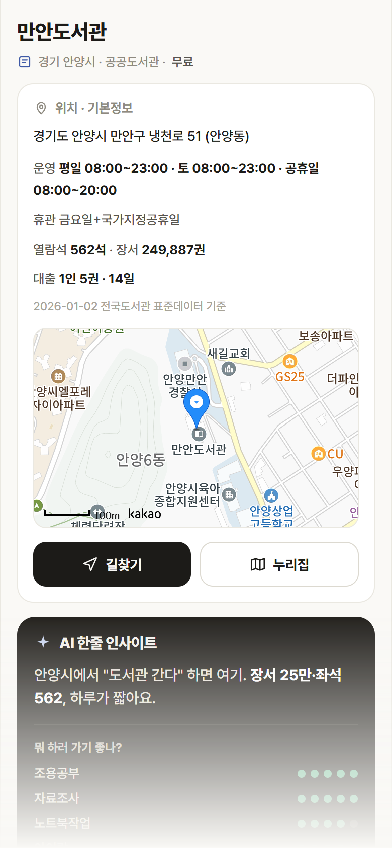 경기 안양시 만안도서관 도서관 안내