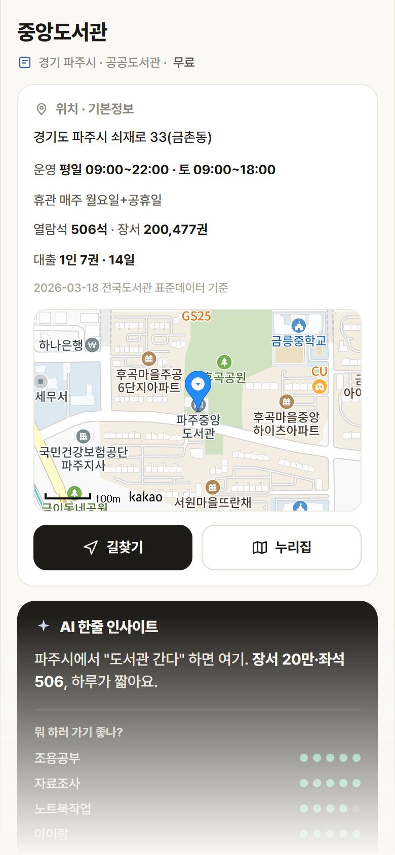 경기 파주시 중앙도서관 도서관 안내