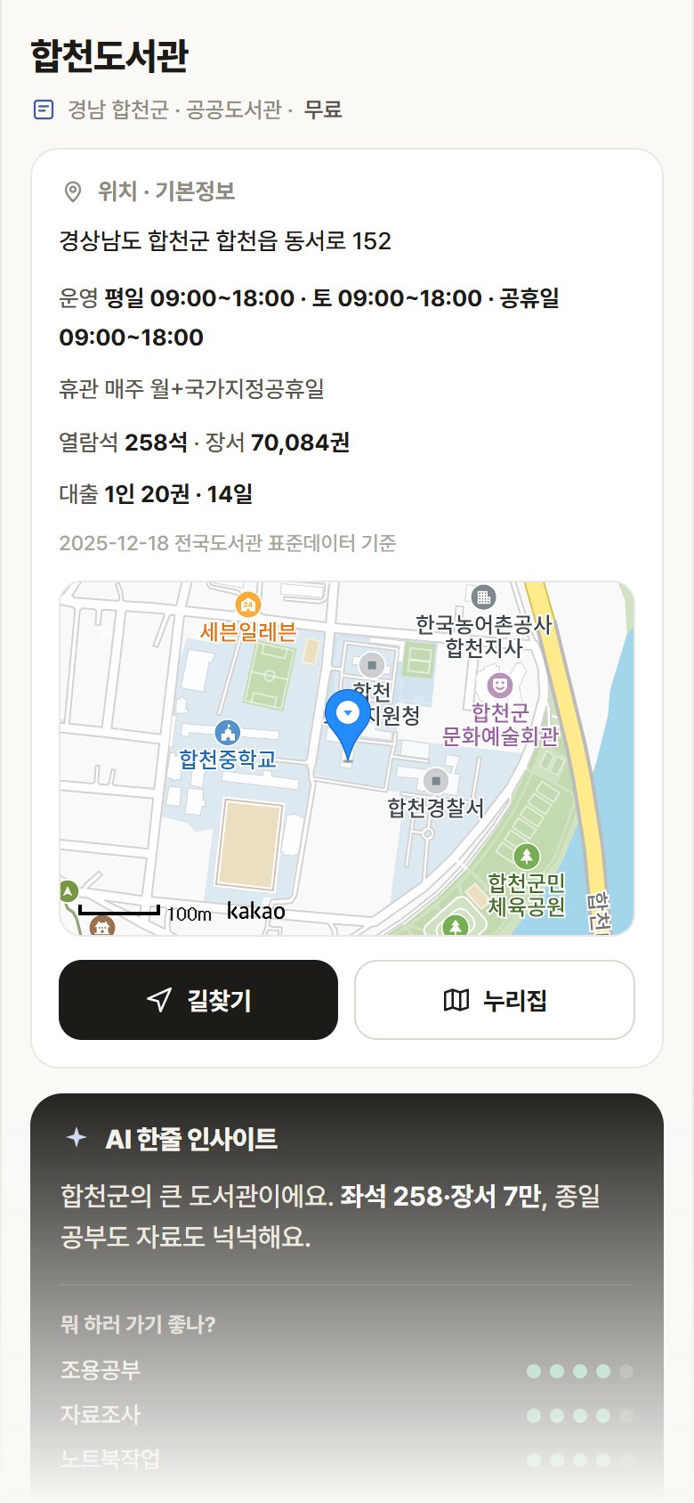 합천도서관 · 공공놀이터 경남 합천군 합천도서관 도서관 안내