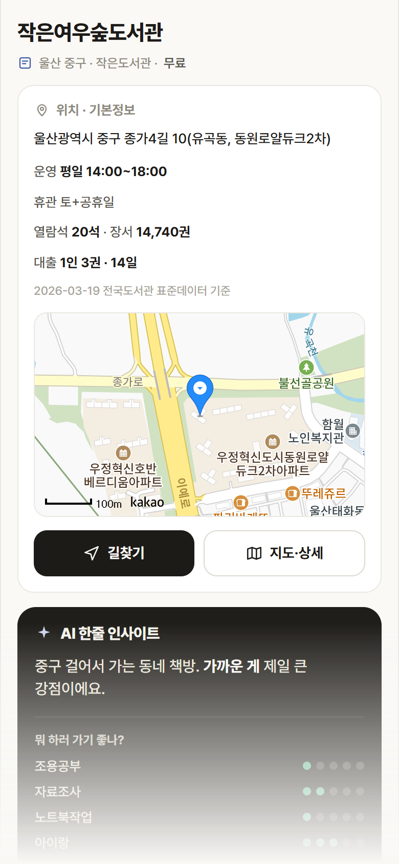 울산 중구 작은여우숲도서관 도서관 안내