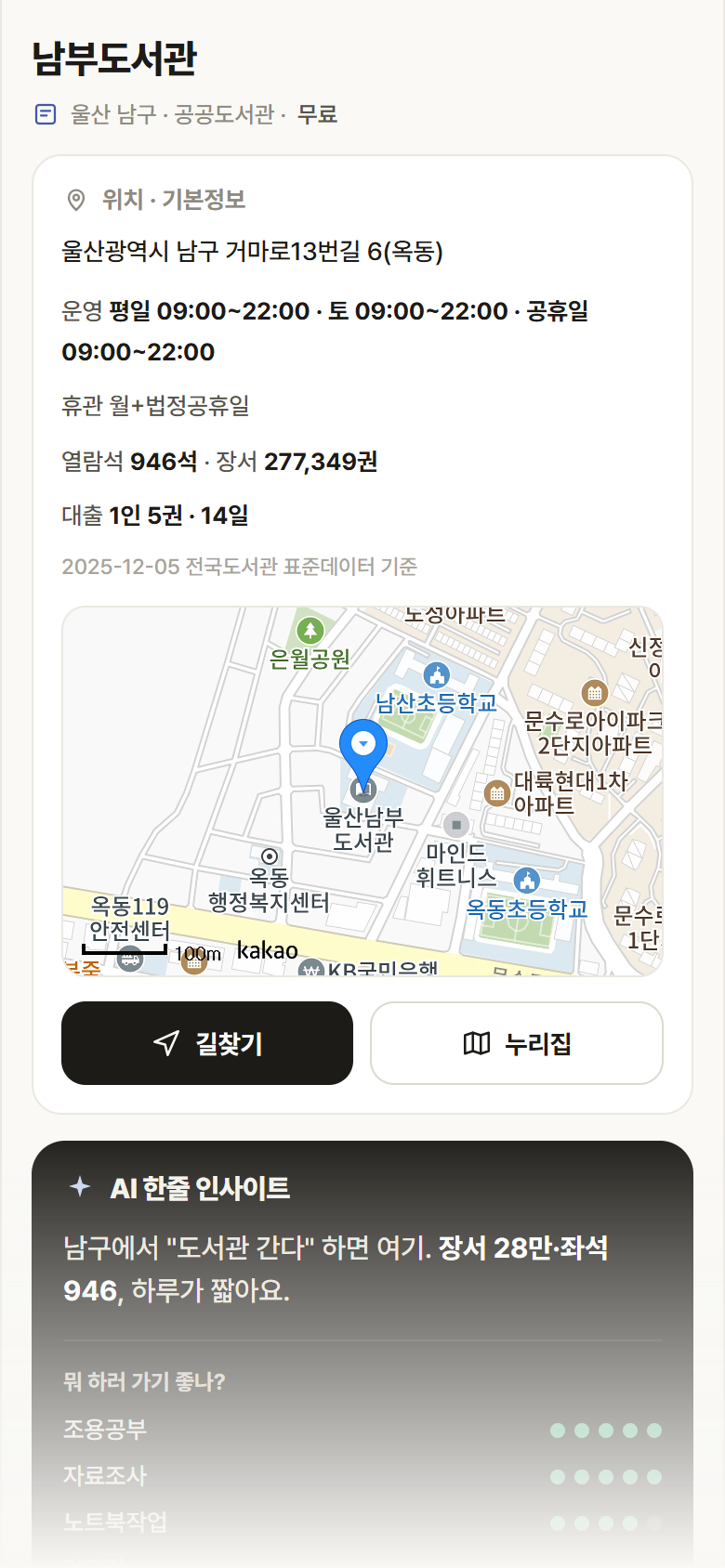 울산 남구 남부도서관 도서관 안내