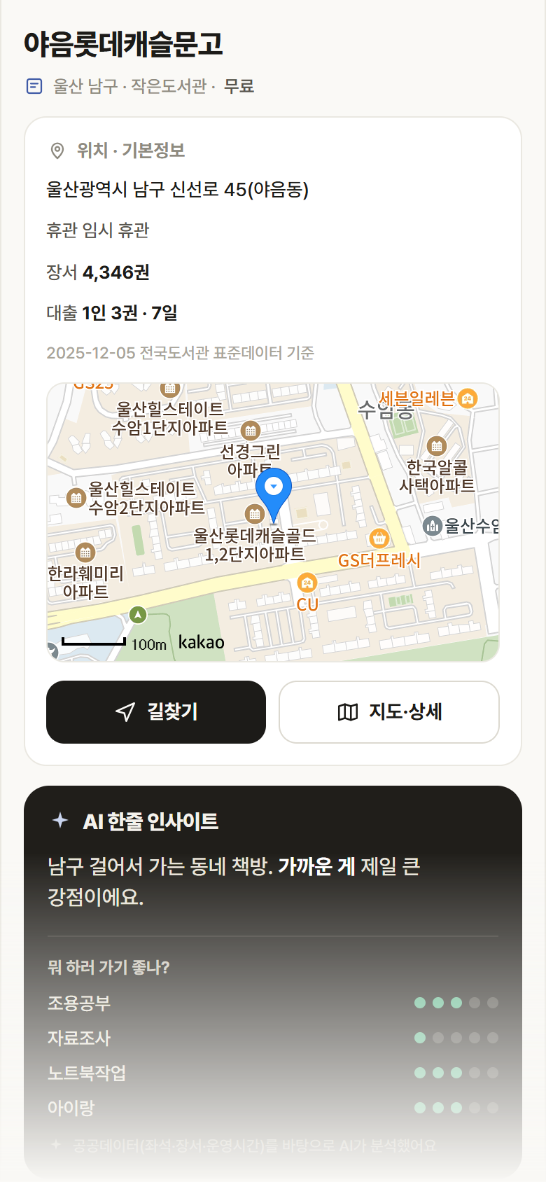 울산 남구 야음롯데캐슬문고 도서관 안내